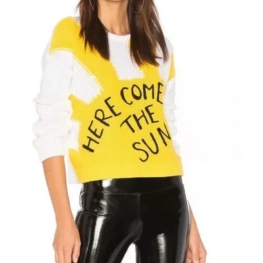 Alice + Olivia The Beatles Here Comes The Sun Leena Knit‎ Sweater Womens S Crop